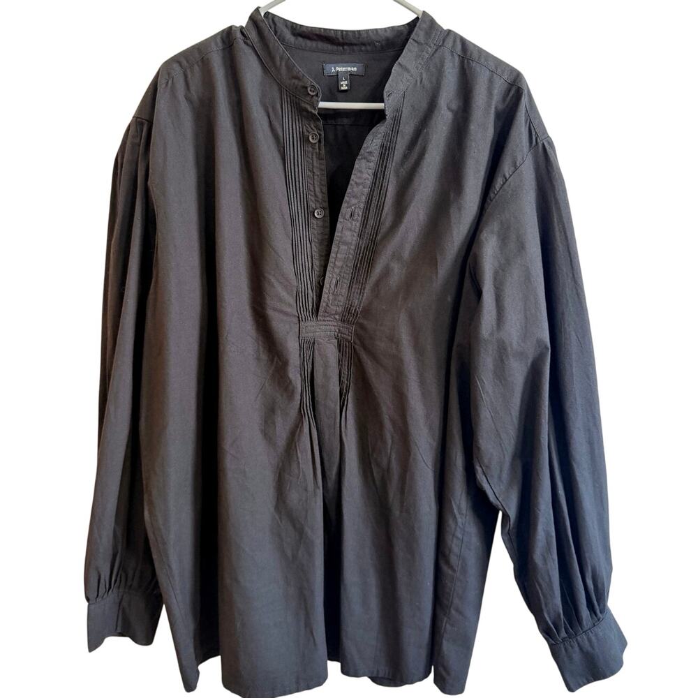 J. Peterman Otvalo Mountain Shirt 100% Cotton Black Sz L Unisex Lagenlook Pirate